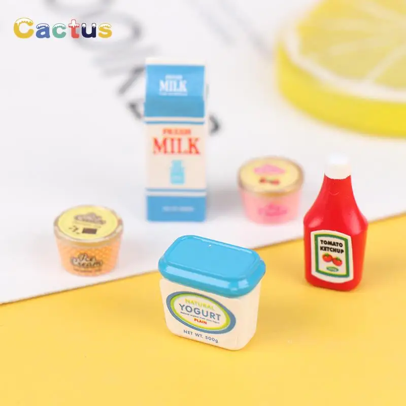 5Pcs/Set 1:12 Dollhouse Miniature Food Mini Ketchup Salad Dressing Imitation Toy Doll House Kitchen Supplies Model Accessories