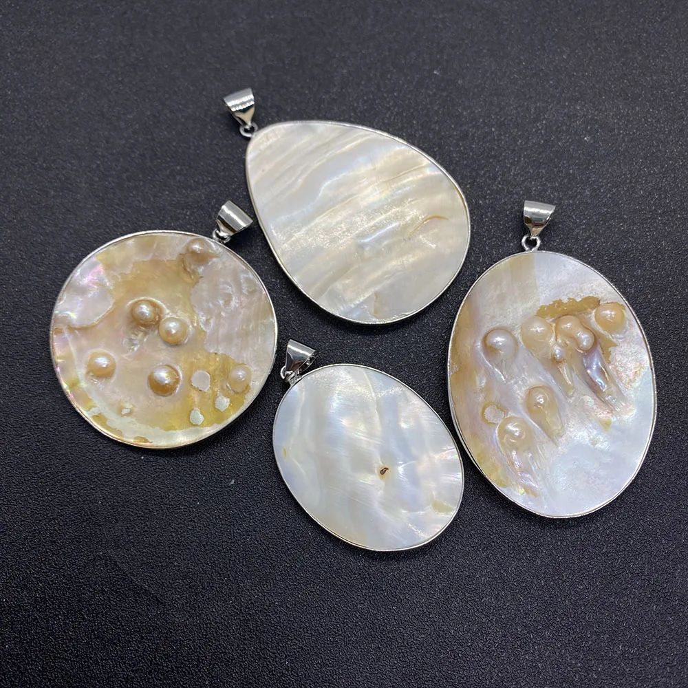 Exquisite Natural Freshwater Pearl Oval Round Pendant Necklace 36-50mm Charm Fashion Making Jewelry DIY Earring Accessories 1Pcs