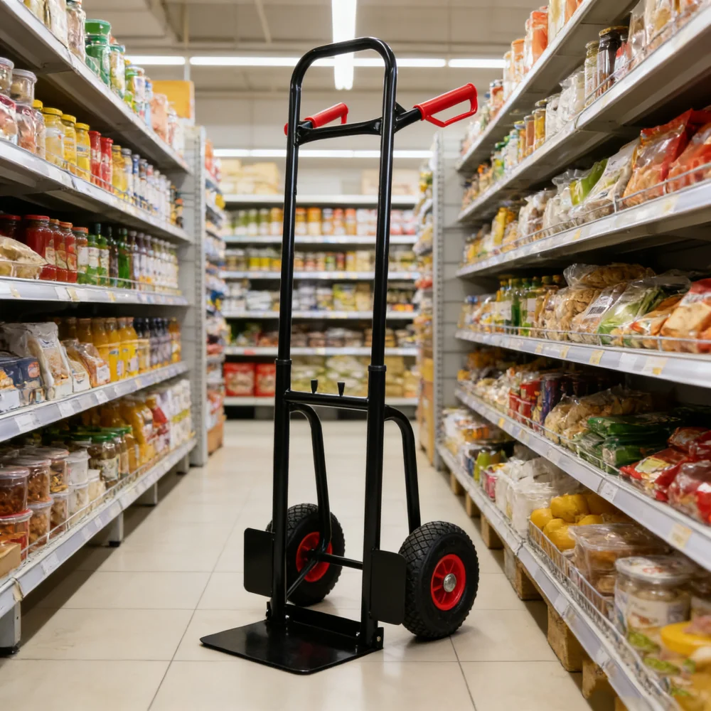 

Усиленная стальная тележка грузоподъемностью 330 фунтов с двойными ручками и 10-дюймовыми резиновыми колесами для перемещения грузов/на склад/для продуктов