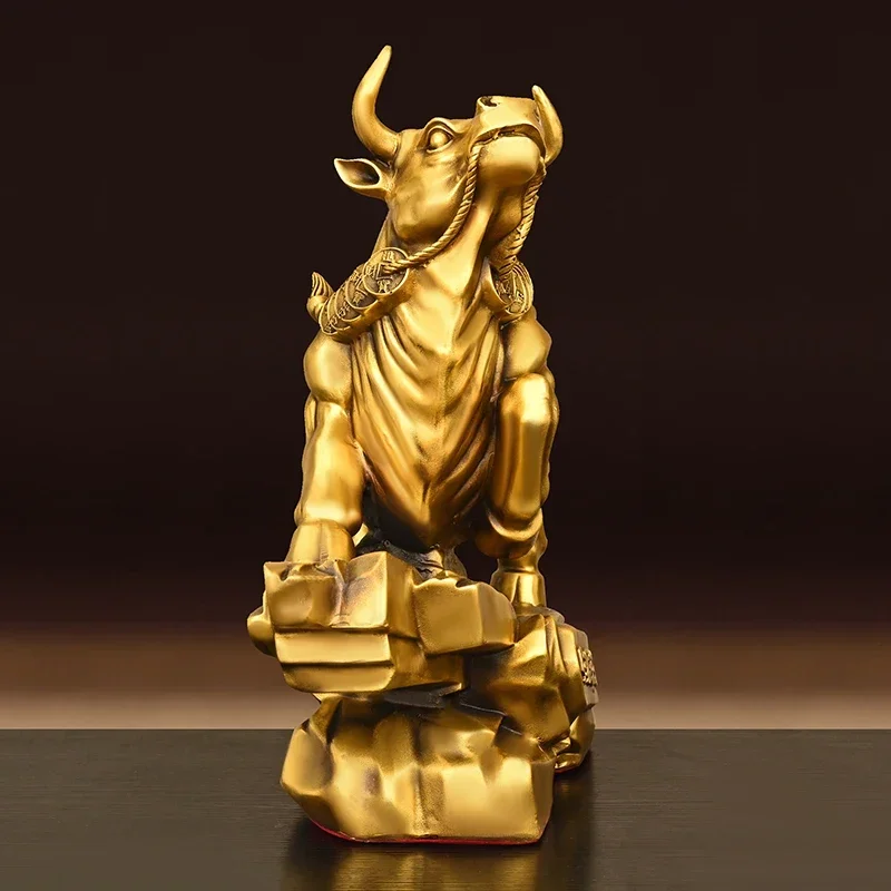 Feng Shui Lucky Wealth Copper Animal Cow Ornament ,Heads Up Cow Home Office Decor