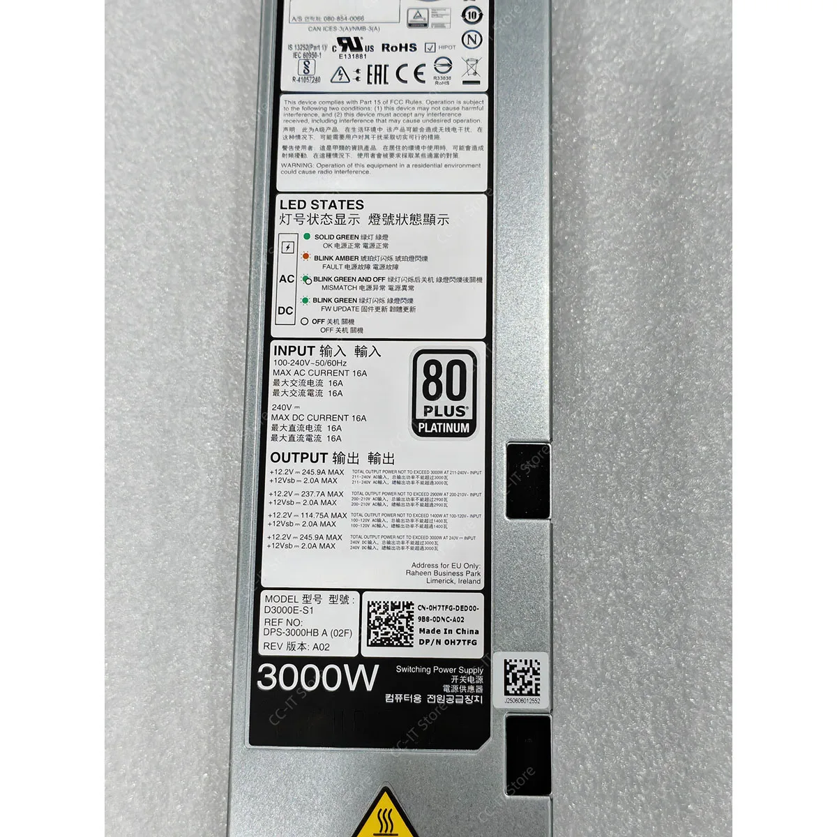 0H7TFG H7TFG D3000E-S1 DPS-3000HB A 3000W 80 Plus Platinum Hot-swap Server Switching Power Supply Unit