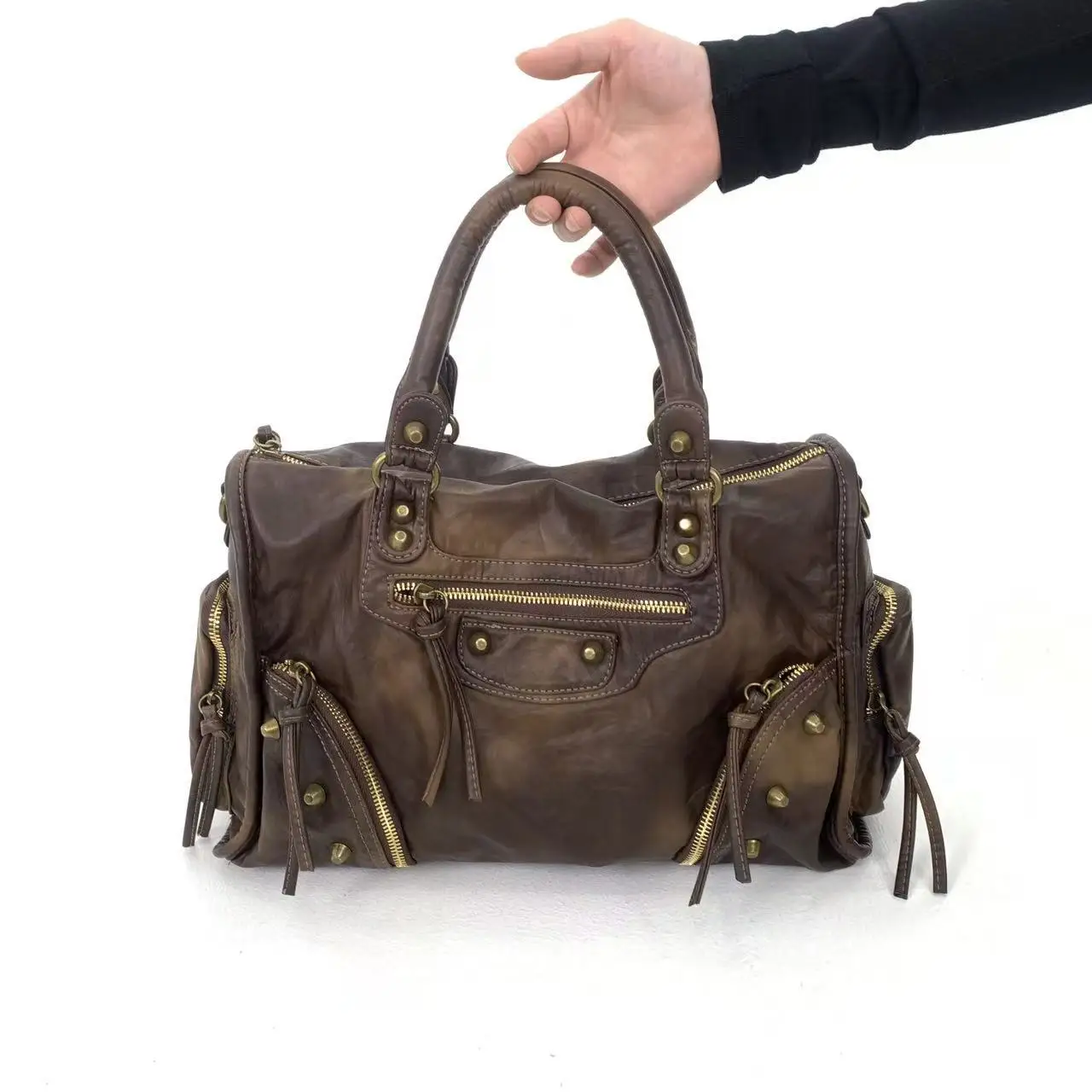 

Venn Angel Women Handbags Fashion Shoulder Bag Large Rivet Vintage Top-handle Handbag Pack Multiple Pockets Satchel Lady Purse