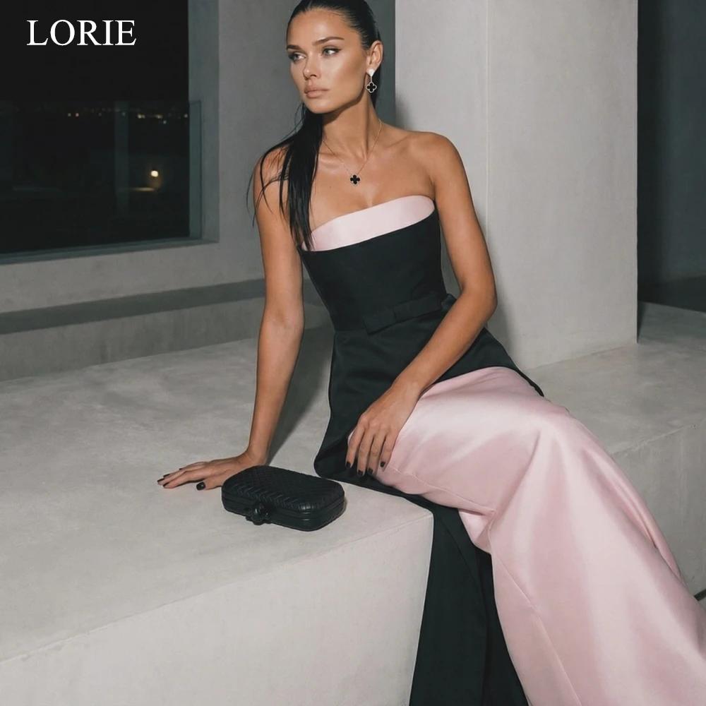 

LORIE Chic Contrast Color Satin Party Dress Strapless Sleeveless Evening Dress Slit Long Slim Prom Gowns 2026 Customized