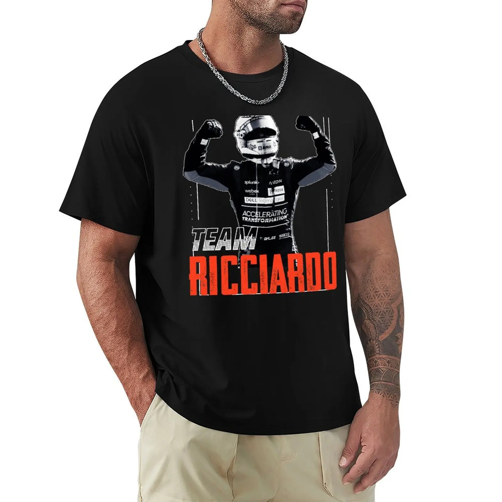 Ricciardo Helmet T-Shirt Fashion Letter Print T-Shirt