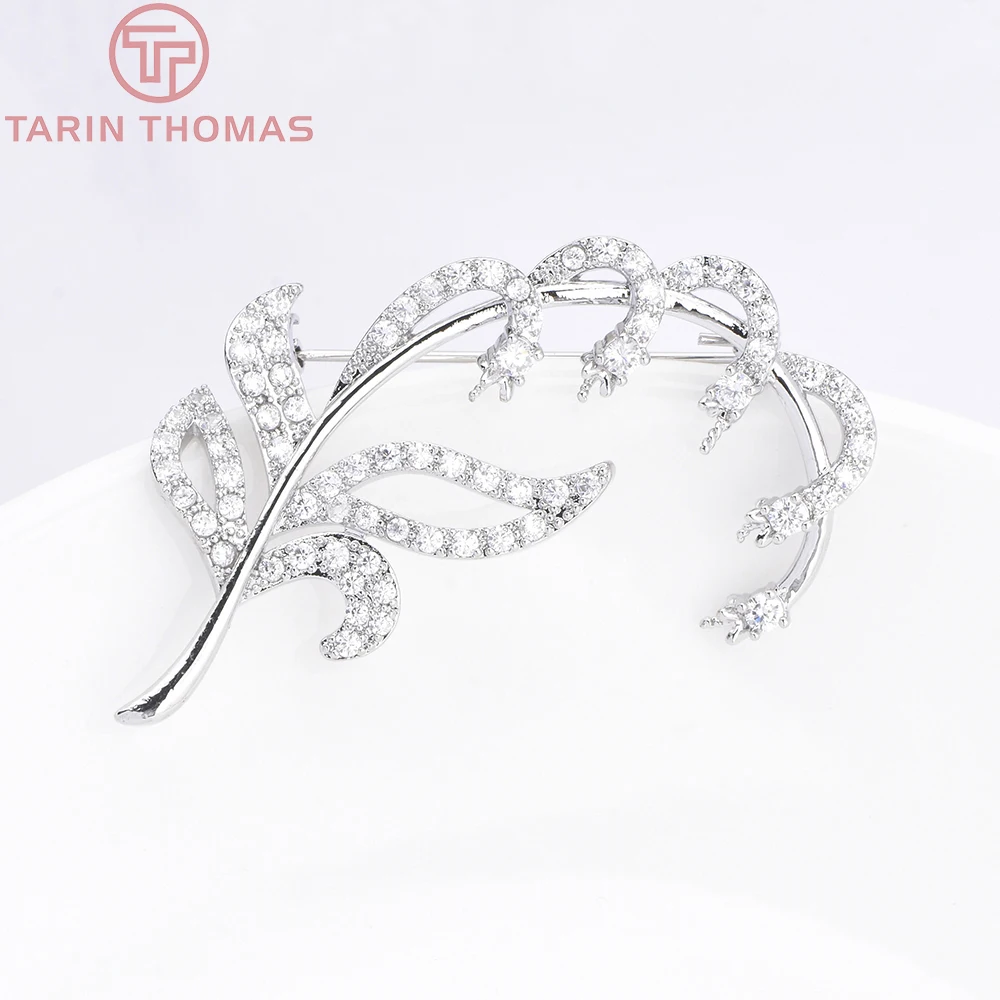 (10321) 1Piece Platinum Color Brass Lily Flower Branch Shaped Ginkgo Leaf Shaped Brooch High Quality Jewelry Making Accessories