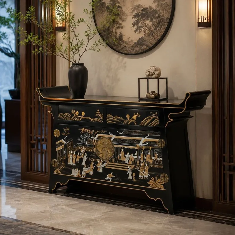 Neoclassical Chinese style wind upturned head black gold-painted high-end villa model room clubhouse entrance foyer decorative c