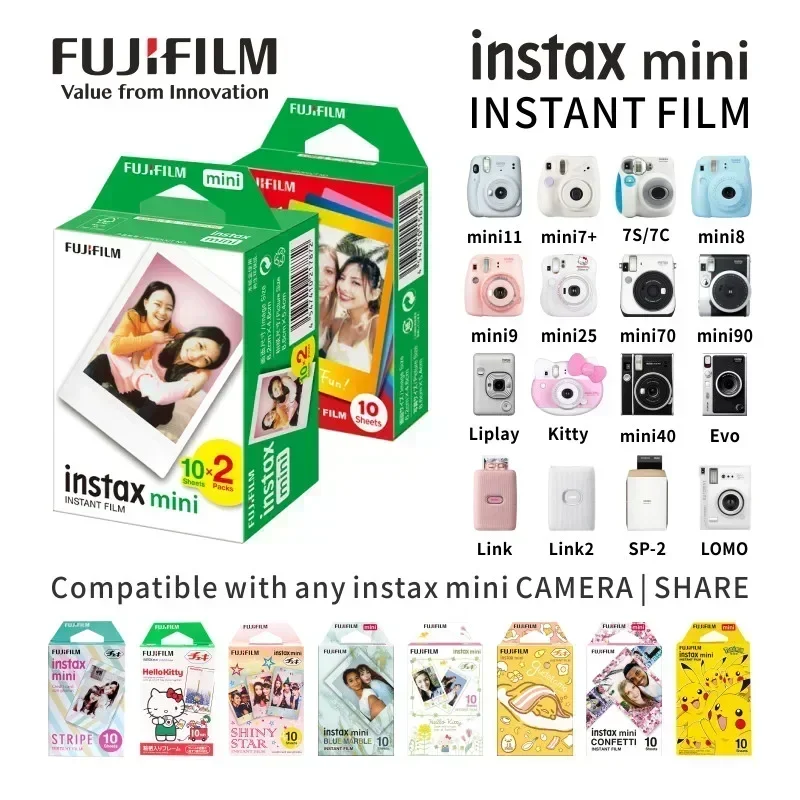 Origin Fujifilm Instax Mini película 10-100 hojas de papel fotográfico para cámaras Fuji Instant Film Instax Mini11 12 8 9 90 Link Liplay EVO