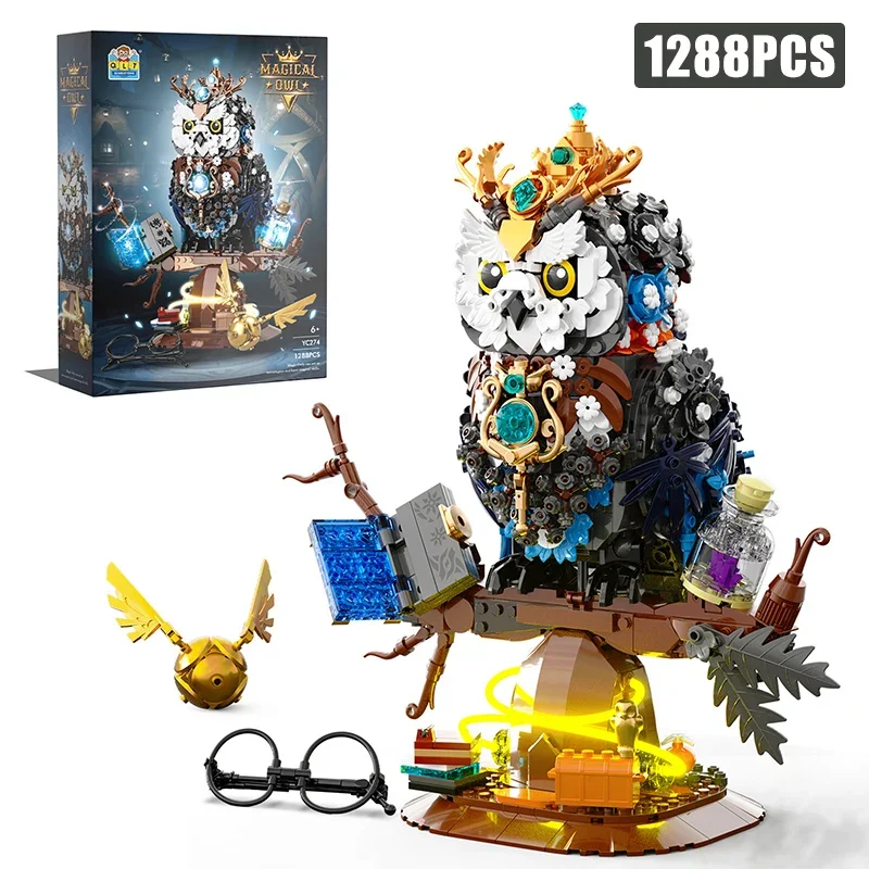 

1288Pcs Creative Magical Owl With Lights Building Blocks MOC Mechnical Bird Animal Assembly Bricks Toys Children Christmas Gift