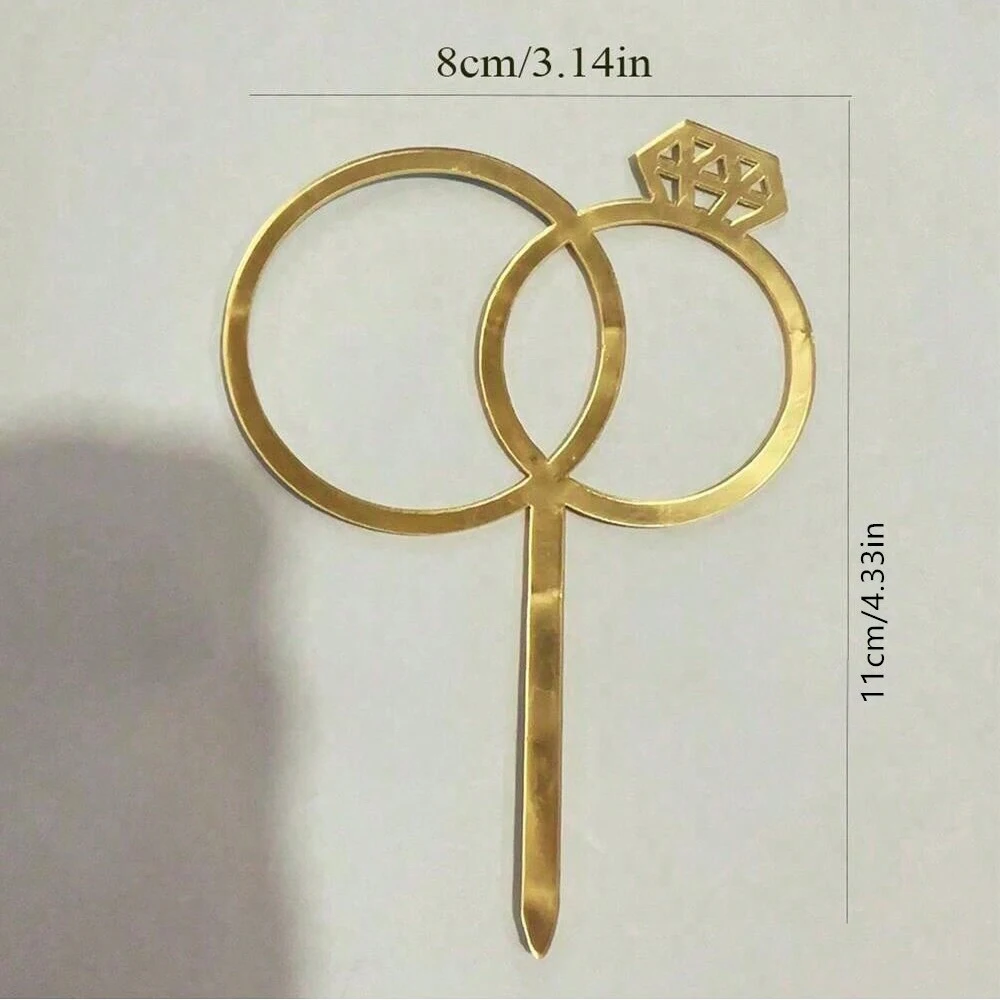 3 Stück/6 Stück Diamantring Hochzeitstorte Dekoration Acryl Topper Backen Partygeschenke Lieferungen Gold Silber Rose Schwarz – Detail 3