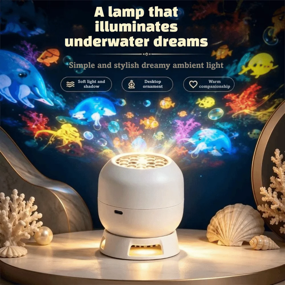 USB Powered Projector Lamp Dynamic Rotating Flexible Neck Projection Light Ocean Themed Starry Sky Dreamy Ocean Projector Easter