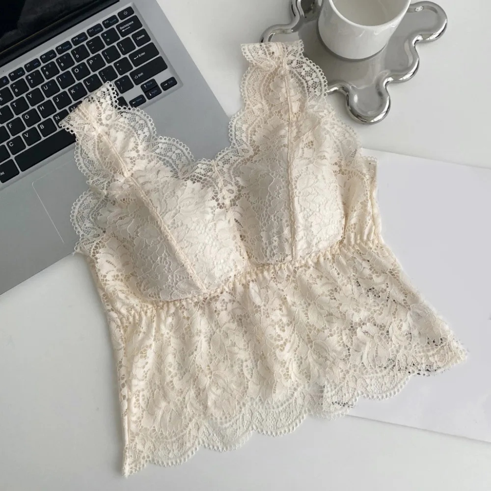 

Bottoming Shirts Mesh Thin Lace Deep V Camisole Transparent Slim Fit Lace Crop Tops Sleeveless Undershirt Suspender Vest Ladies
