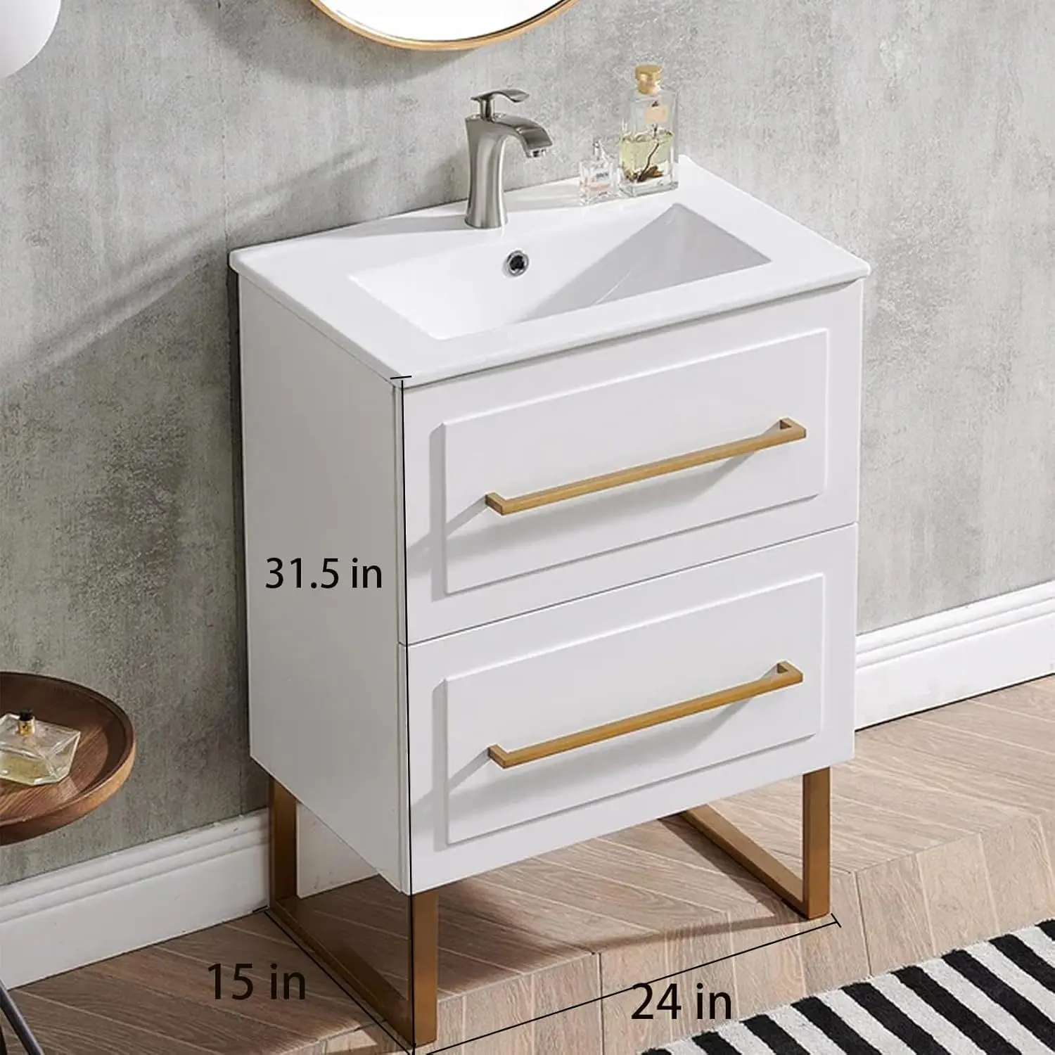 

Modern 24 inch Bathroom Vanity with Sink, White Large Bath Sink Combo Set Bathromm Vanities 2 Drawers, 15 x 24 x 31.5 inches