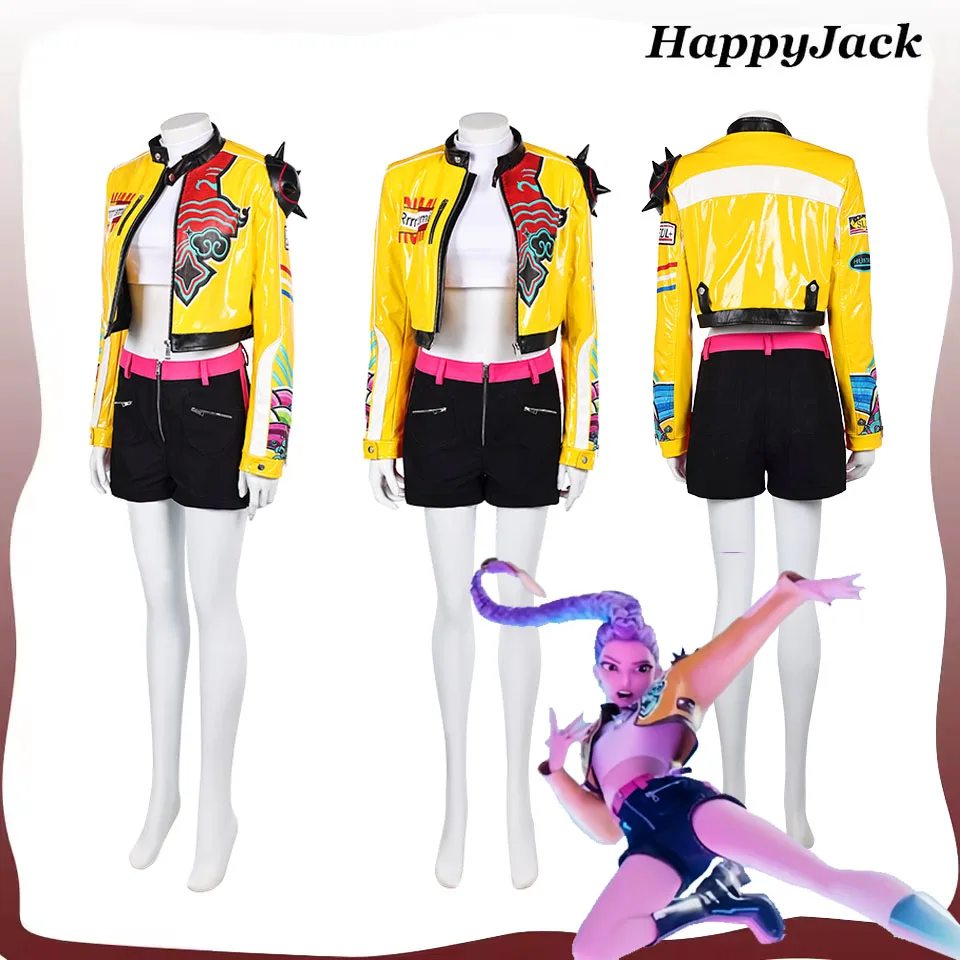 

K-Pop Rumi Cosplay Costume Demon Cartoon Hunters Roleplay Girl Group Stage Performance Top Coat Pants Outfits Halloween Carnival