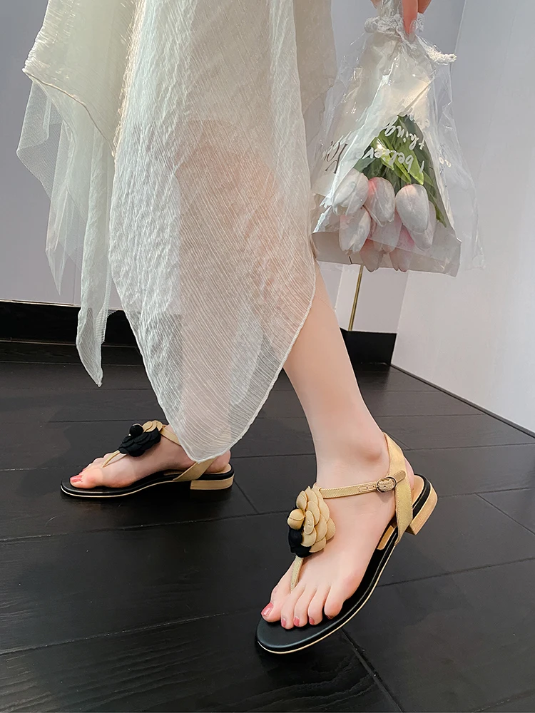 Summer Color Blocking Flowers Sandals Open Toe Slingback Women Shoes Buckle Strap Zapatos Mujer