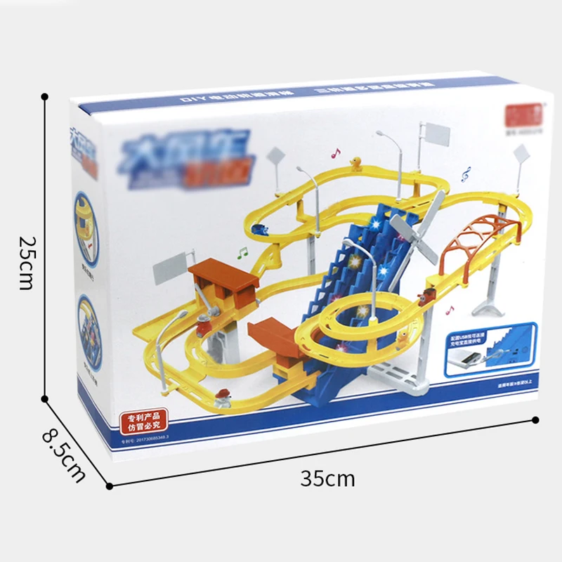 Electric Duck Climbing Stairs Toy Children Roller Coaster Toy Set Electric Light Music Amusement Climb Stairs Track Toy