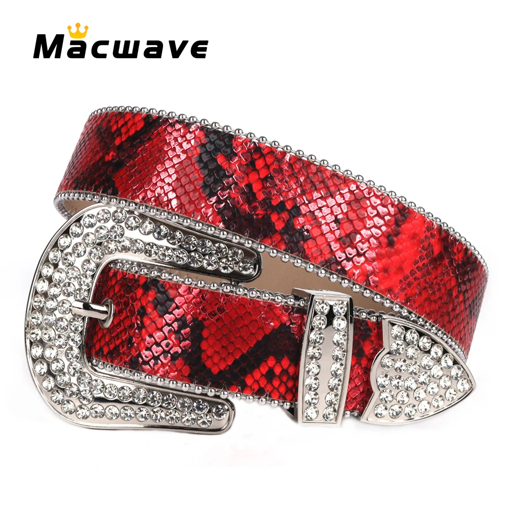 Western Cowgirl Cowboy Red Plain Belt Fashion Bling Bling Rhinestones Quality Studded Belt Cinto De Strass Ceinture Femme