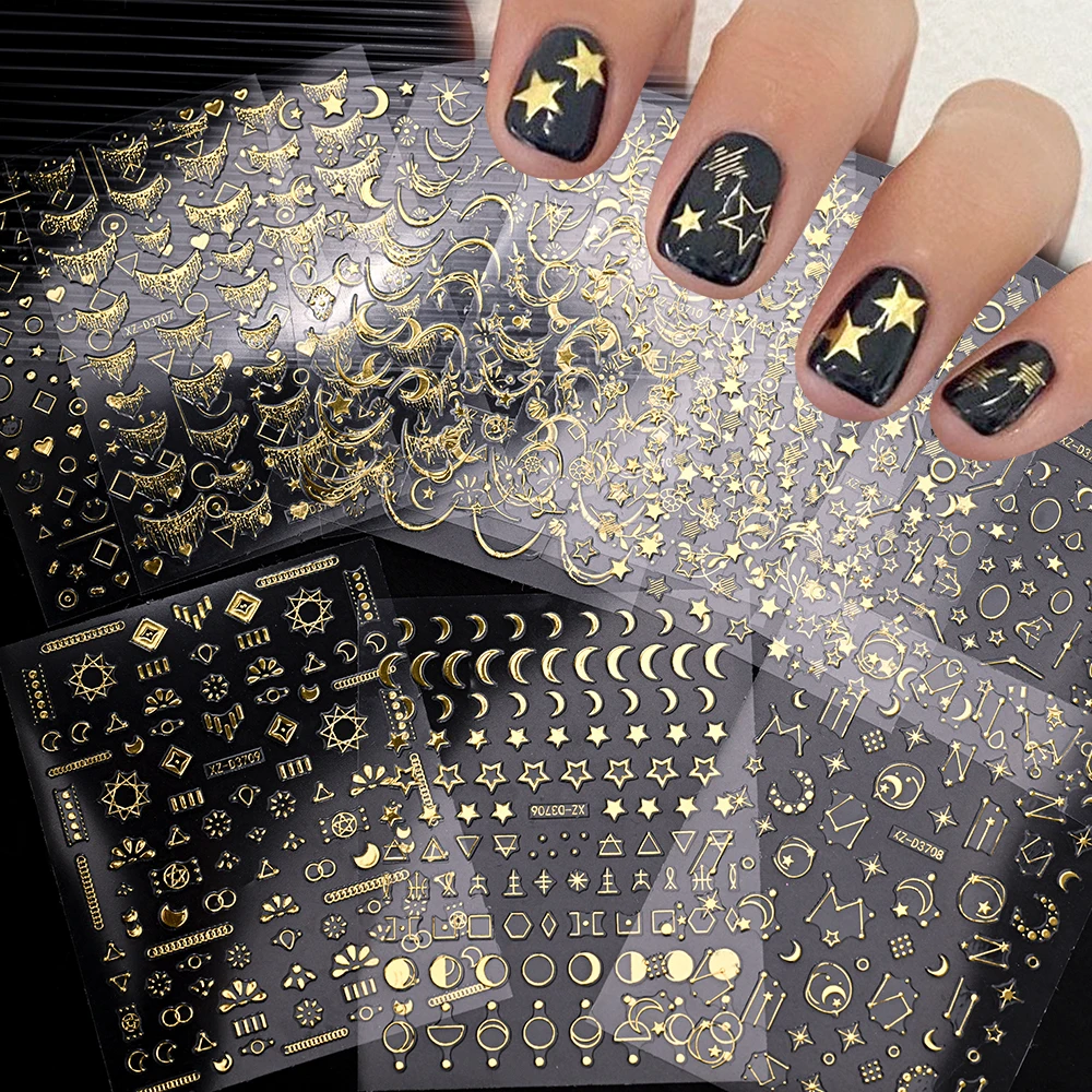 1 stuk goud zilver Franse kwastje nagelstickers bronzing Y 2K ster maan zon zelfklevende stickers 8x10cm Franse lijnschuifregelaars