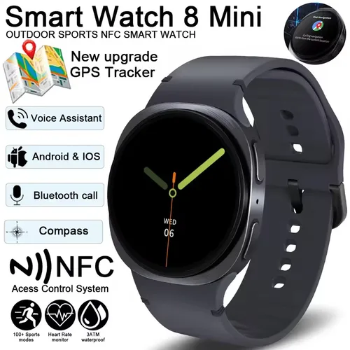 Imagen 1 del producto Reloj inteligente GPS Track relojes inteligentes para hombres mujeres deporte ritmo cardíaco Bluetooth llamada NFC IP68 impermeable brújula Smartwatch 8 Mini