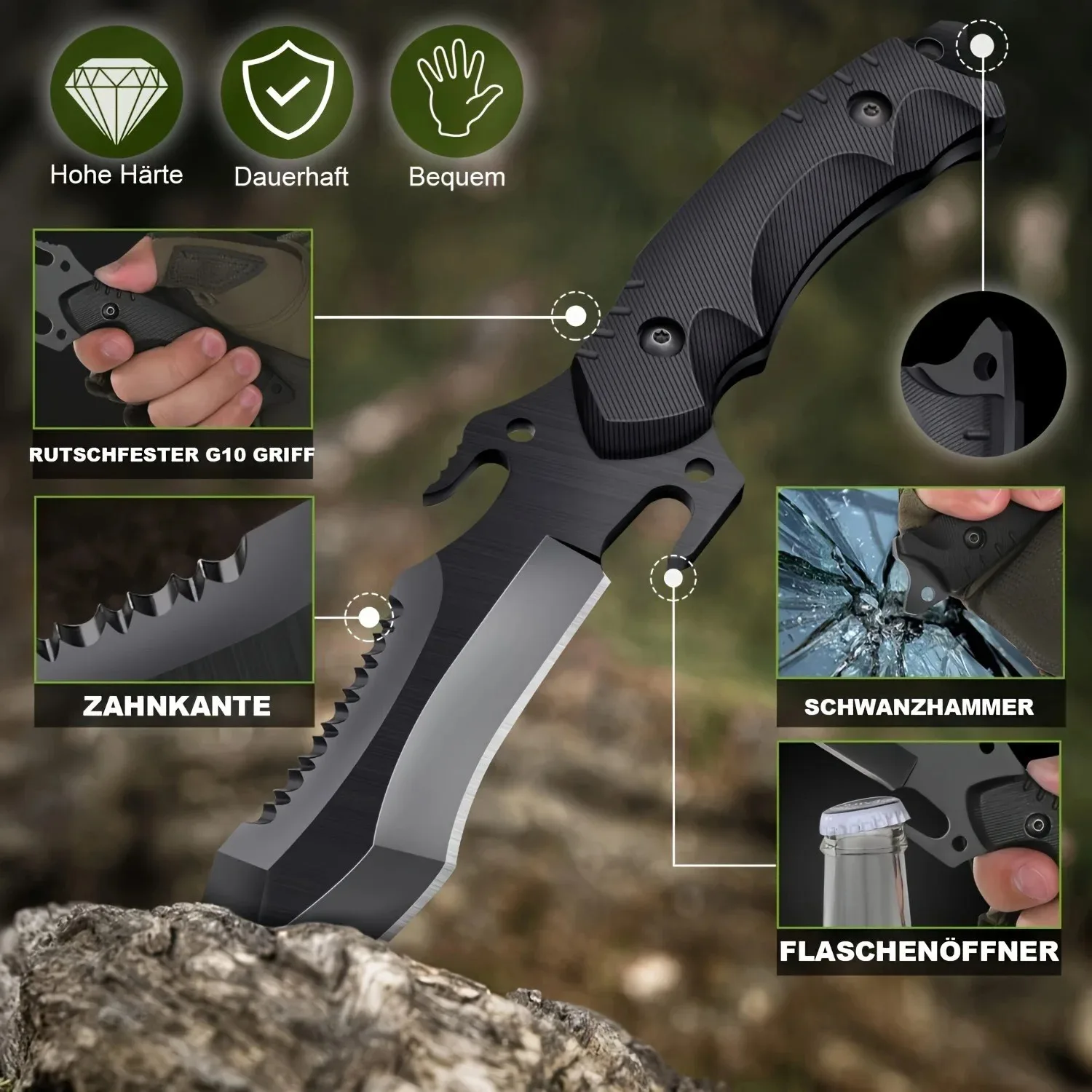 Outdoor multi-purpose life-saving knife and cutter life-saving knife, EDC portable fixed blade, self-defense knife