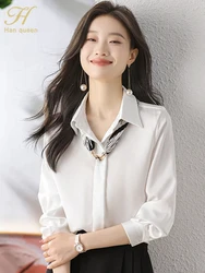 H Han Queen Spring Women Clothes Simple Office Female Shirts And Blouses  Long Sleeve Top Casual Korean OL basic Shirts Woman