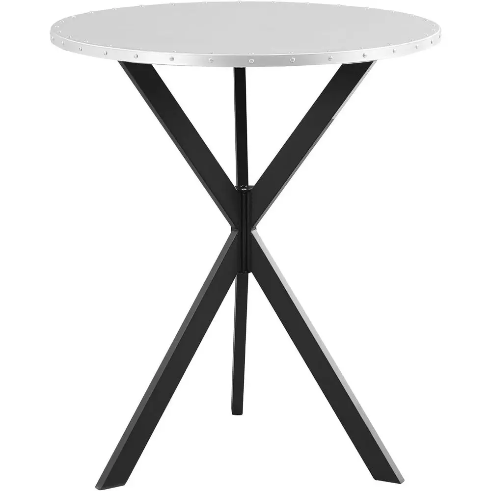 

36 Metal Bar Table with Hammered Nail Design and Intersecting Silver Base