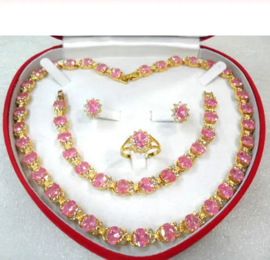 noble and generious pink zircon necklace earring bracelet and ring sets fro valentine's day gift