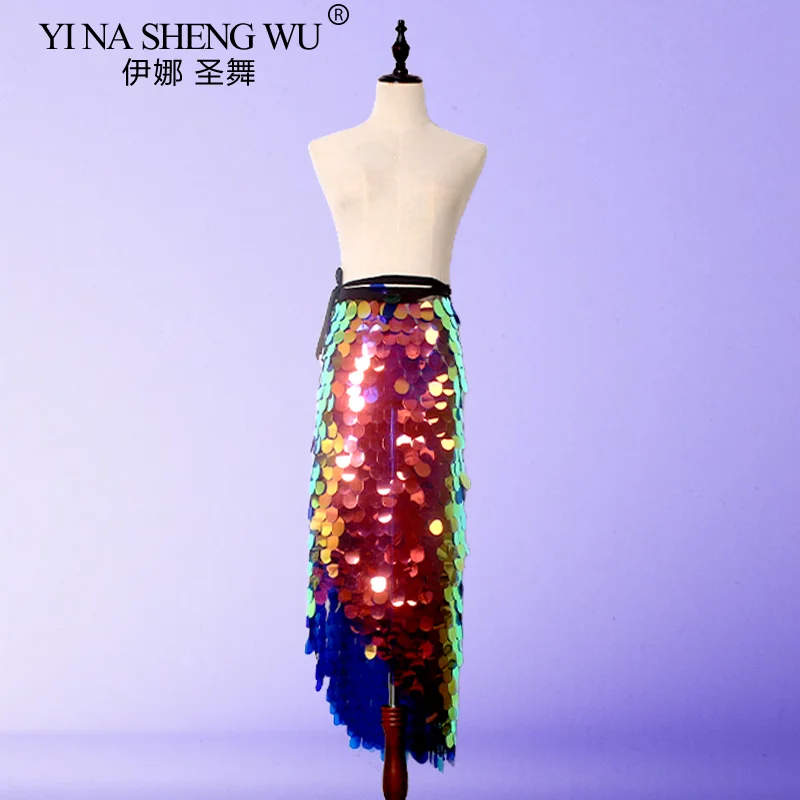 

Женская танцевальная юбка с блестками на шнуровке, хип-шарф русалки с запахом, длинная юбка для танца живота, фестивальные танцевальные костюмы для сценического выступления