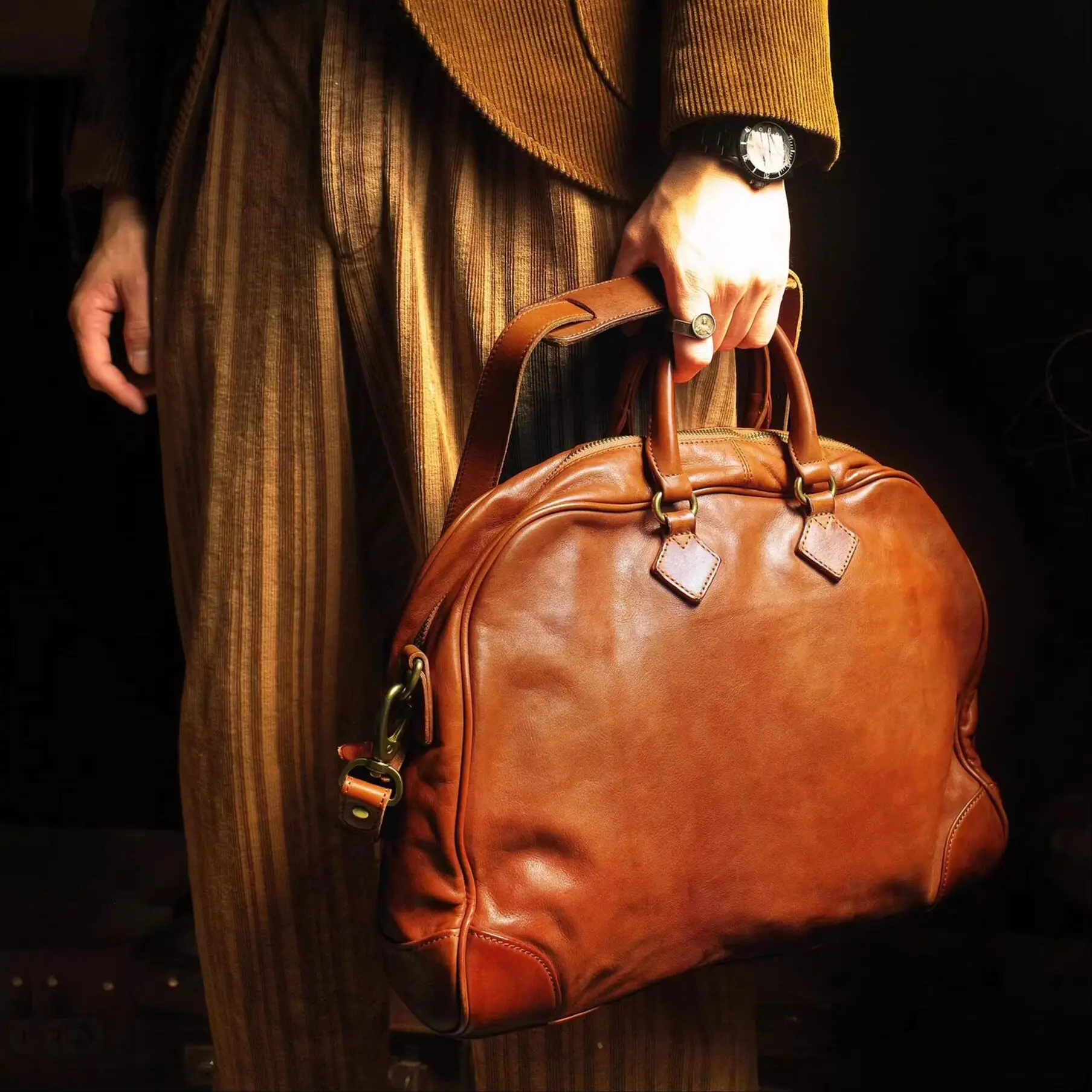 PNDME business simple vegetable tanned cowhide women's briefcase casual  travel luxury handmade genuine leather laptop handbag