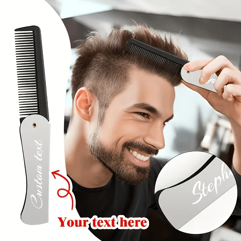 10Pcs Customized Personalized Stainless Steel Folding Comb - Can Be Engraved, Unisex, Dual-Purpose Comb for Hair and Beard - Suitable for Combing, Trimming, and Styling, Portable and Easy to Fold, Ideal for Friends to Give as Gifts, Perfect for Barber Shop Anniversary Gifts