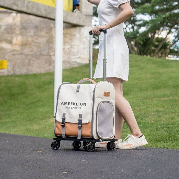 Portable Carrier Pet Stroller Dogs Cat Cart Carrier Supplies Backpacks With Wheels Outing Folding Large Space Cage Backpack