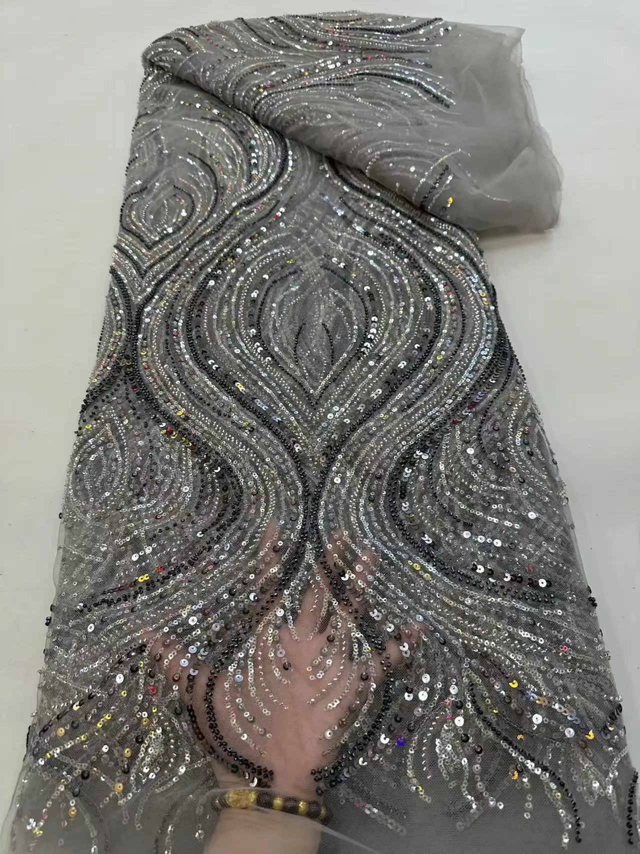 Роскошная красная африканская сетчатая кружевная ткань с вышивкой и блестками, французский тюль, кружево для нигерийского свадебного платья, 5 ярдов M29-1