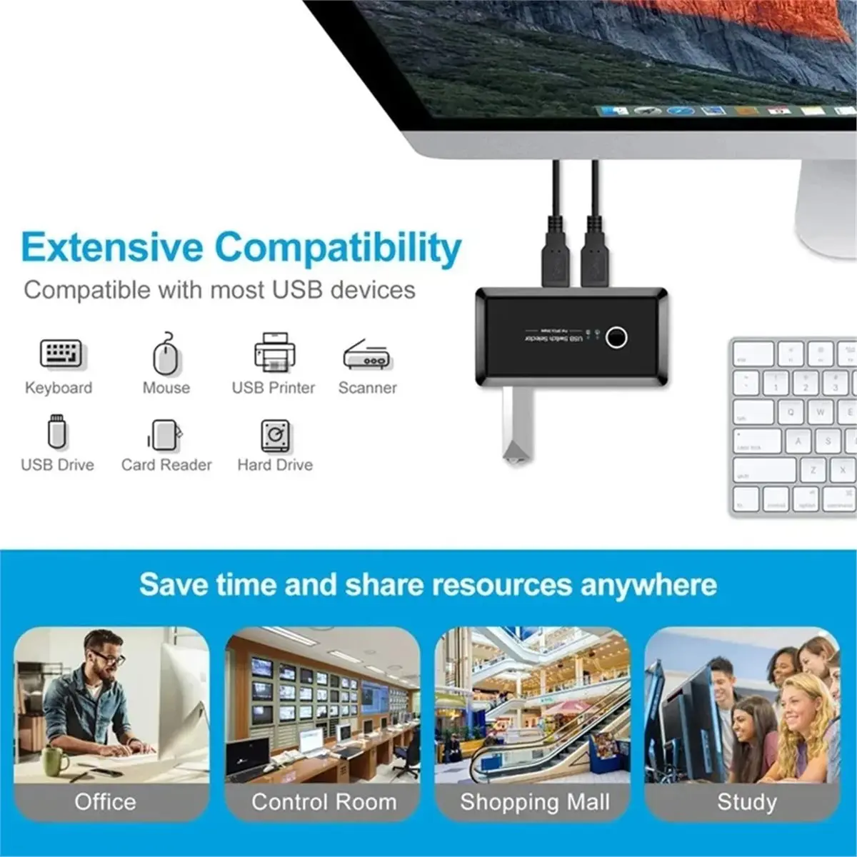 Digital Essentials USB 3.0 One-Button Switch for 2 Computers Share 1 Keybord/Mouse/Printer/USB Flash Disk Drive(4 USB Devices)
