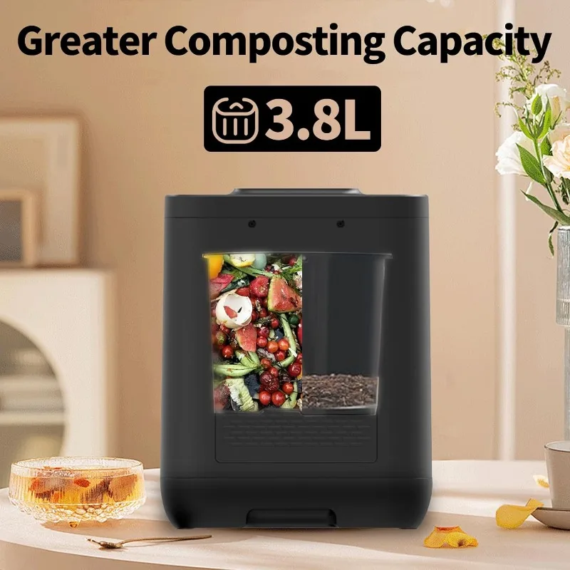 Kitchen Compost Bin, Upgraded 3.8L Electric Kitchen Compost Bin with Visible Lid, Converts Garbage into Dry Compost