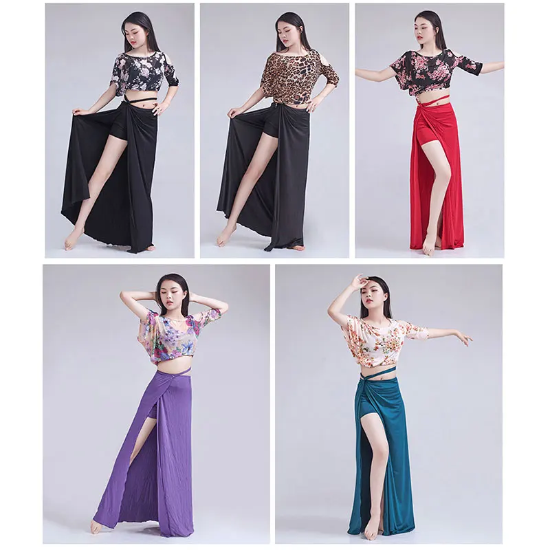 Women Oriental Belly Dance Top Split Skirt Training Suit Adult Elegant Performance Clothes Set Dancewear Bellydance Lesson Wear