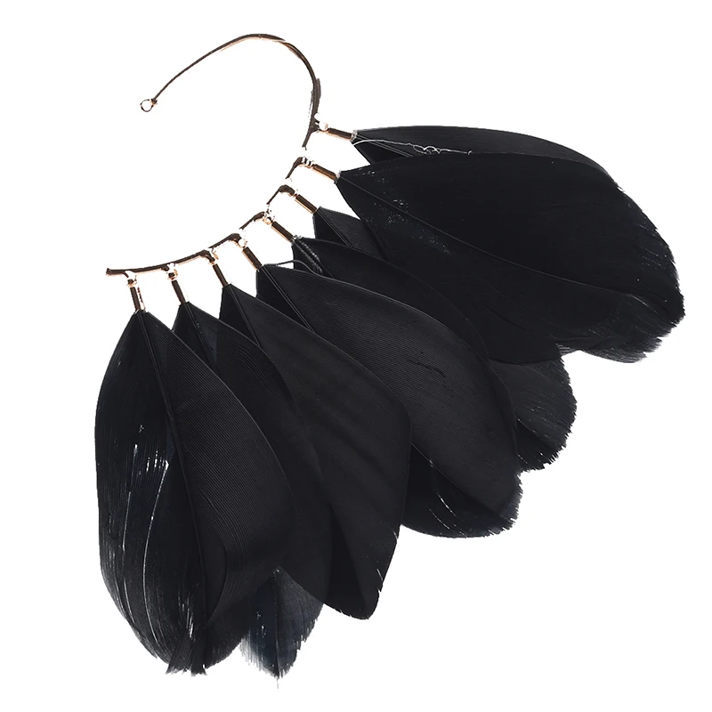 Fashion Feather Ear Hook Small Fresh Ear Cuff White Black Ear Jewelry Bohemian Women Lovely Popular Earring Without Piercing