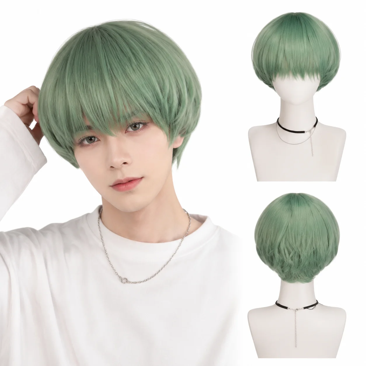 Anime Unisex Mint Green Short Bob Wig Synthetic Hair Fashion Daily Makeup Halloween Carnival Party Cosplay Costume Wigs