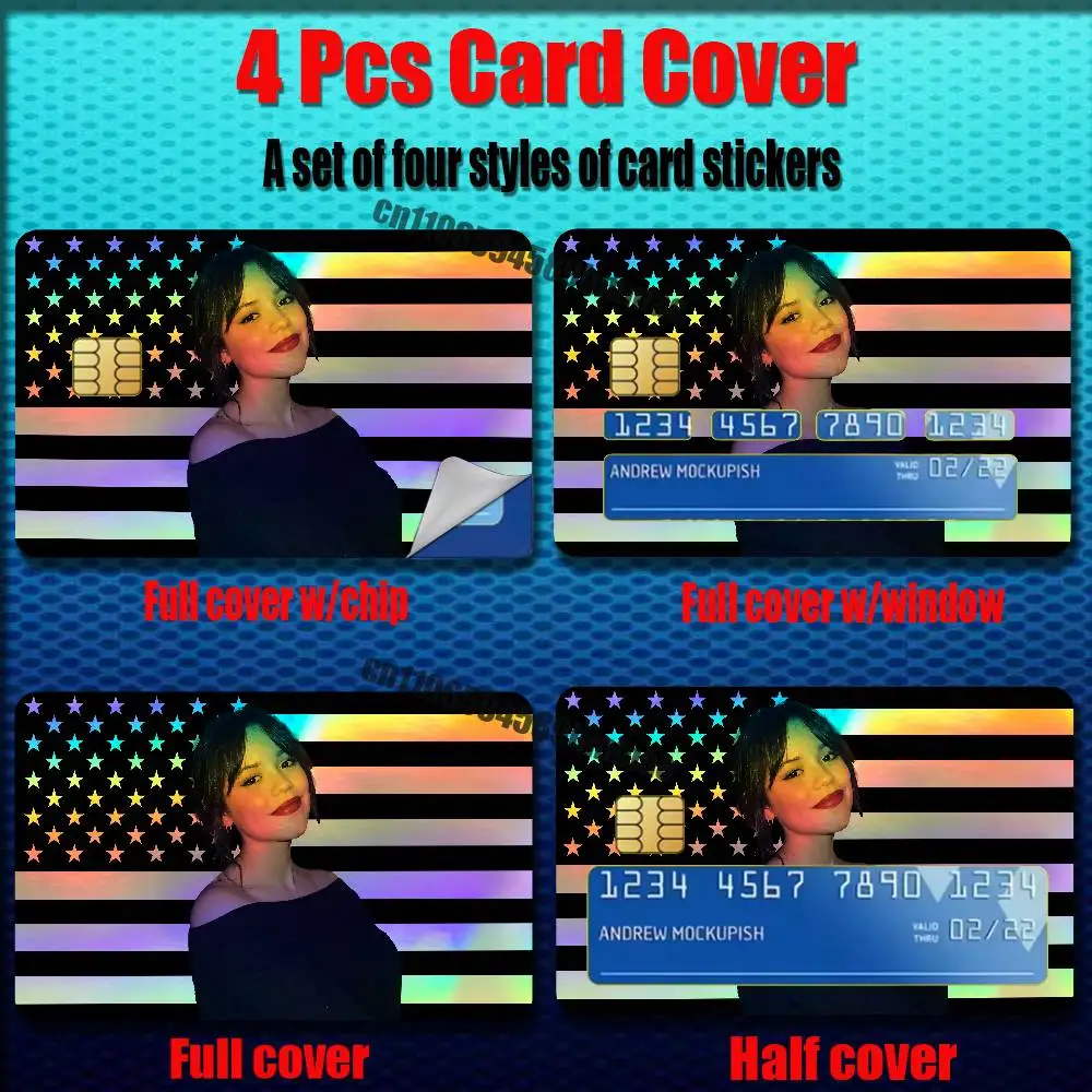 For Jenna Ortega Credit Bank Sticker ID Access Card Cover Skin Rainbow Color Laser Stickers Film