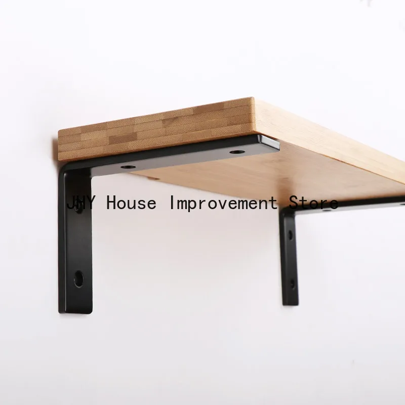 2Pcs Heavy-Duty Stainless Steel Corner Code Black Triangle Bracket L-Shaped Shelf Wall Support Plate Bracket Partition Frame