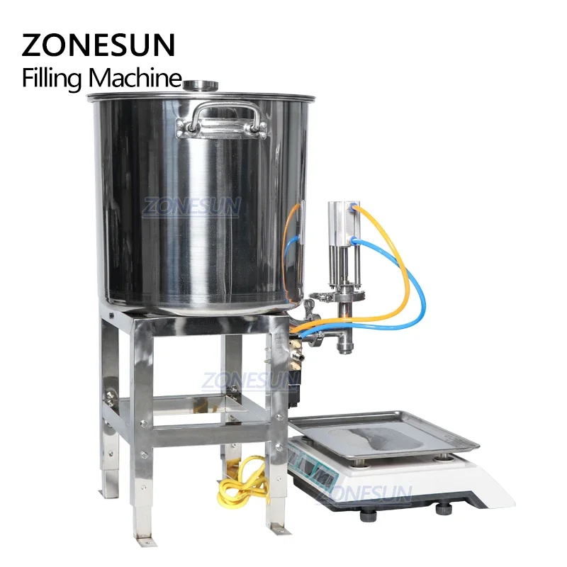 ZONESUN 50-2500g Honey Weighing Filling Machine Semi-Automatic Viscous Paste Ketchup Salad Dressing Palm Oil Bottle Filler