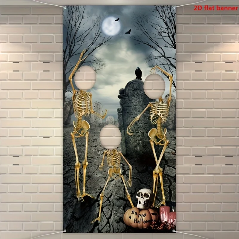 Halloween-Skelett-Hintergrundbanner, Skelett-Fotografie-Hintergrund, Party-Foto-Requisiten-Hintergrund mit Halloween-Motiv