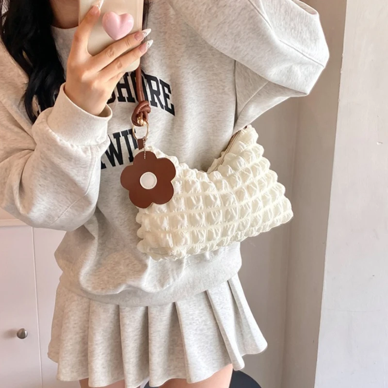 Korean Style Cream Color Canvas Shoulder Bag Sweet Women's Clutch Bag Purses and Handbags Shoulder Bags for Women