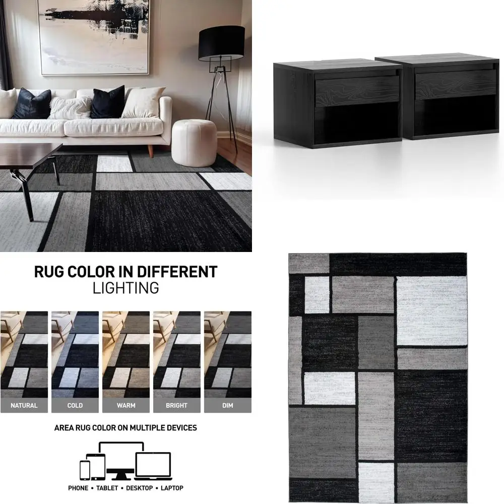 

Contemporary Modern Area Rug for Home, Office, Living Room, Bedroom, Kitchen - Non-Shedding 5'3 x 7'3 Gray Design