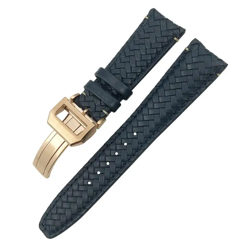 

PCAVO 20mm 21mm 22mm Woven Watch Band Cowhide Strap fit for IWC Portugieser IW394005 IW3777 Blue Soft Watchband