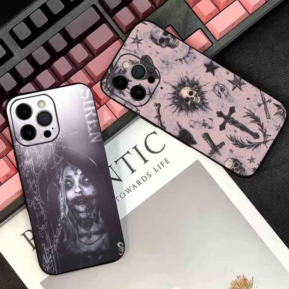 Sweet Grunge Dark Goth Emo  Phone Case For iPhone 17,16,15,14,13,12,11 Plus,Pro Max,XS,Soft Silicone Black Cover