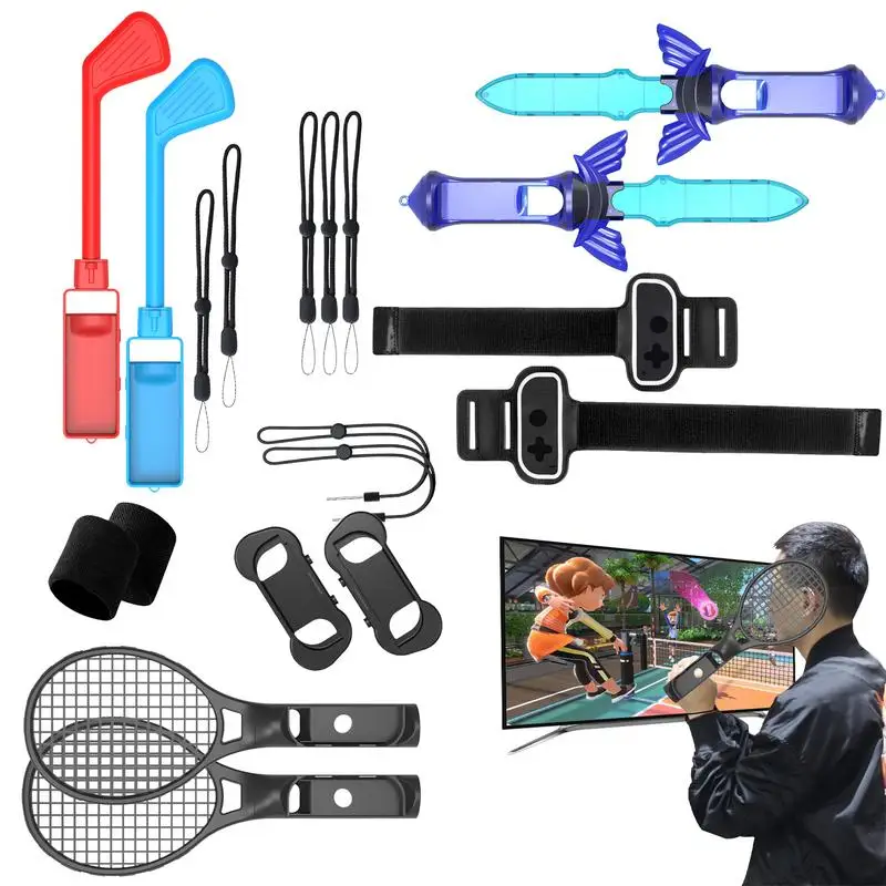 Switch Accessories 12 In 1 For NS Switch Sports Control Set Wristband Tennis Racket Fitness Leg Strap Sword Ideal Game Gift