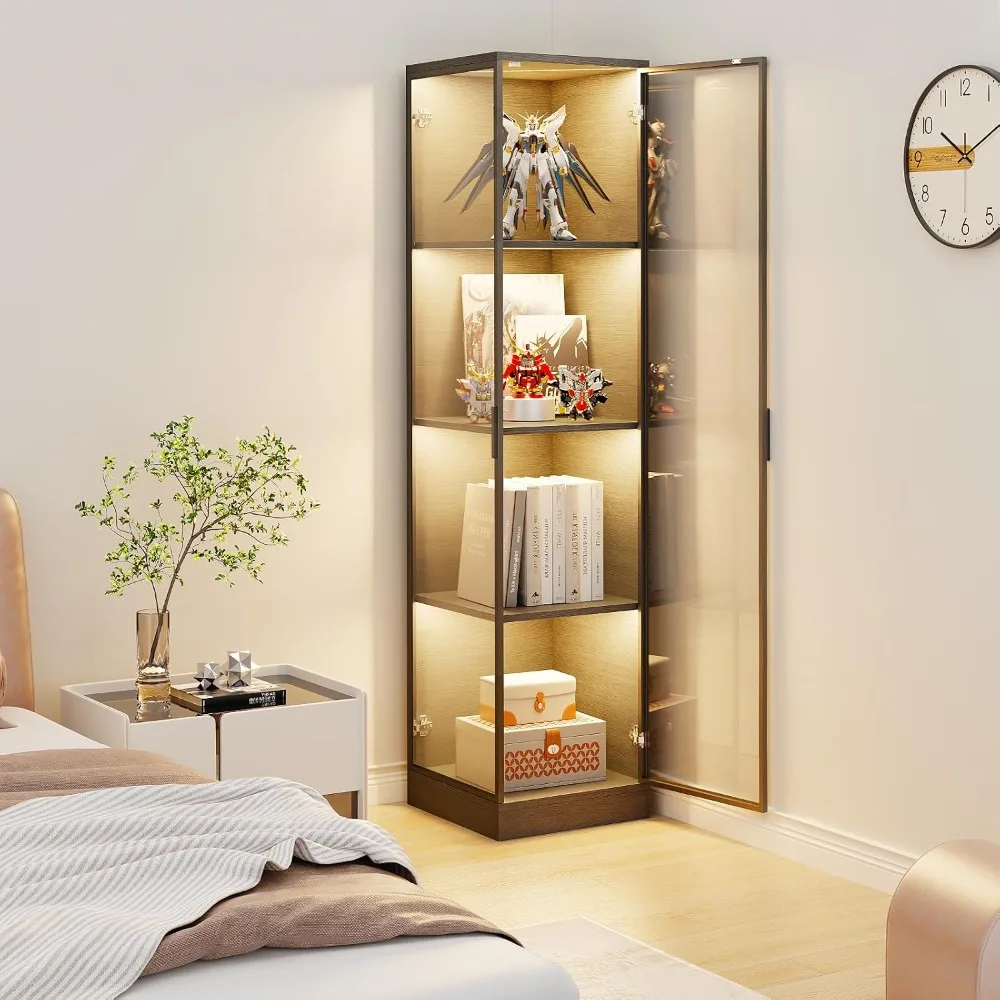 Corner Display Cabinet with Doors 4-Tier 3 Color Light Black view 5