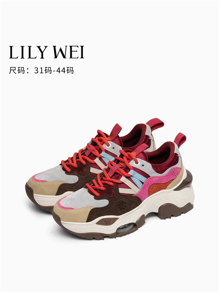 

Spring leather lace-up thick-sole high-heeled mesh casual couple dad shoes daily street large size small size flat women's shoes