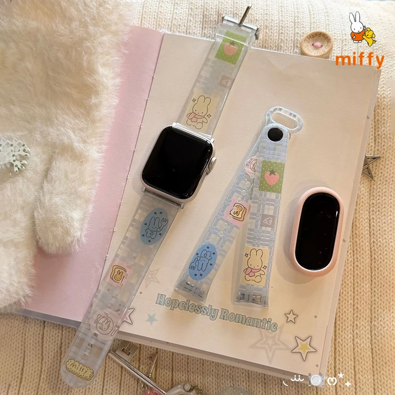 

Kawaii Miffy Watch Band Suitable for Iwatch Ultra 10 9 Cute Illustration Cartoon Watch Strap Anime Accessories Girl Perfect Gift