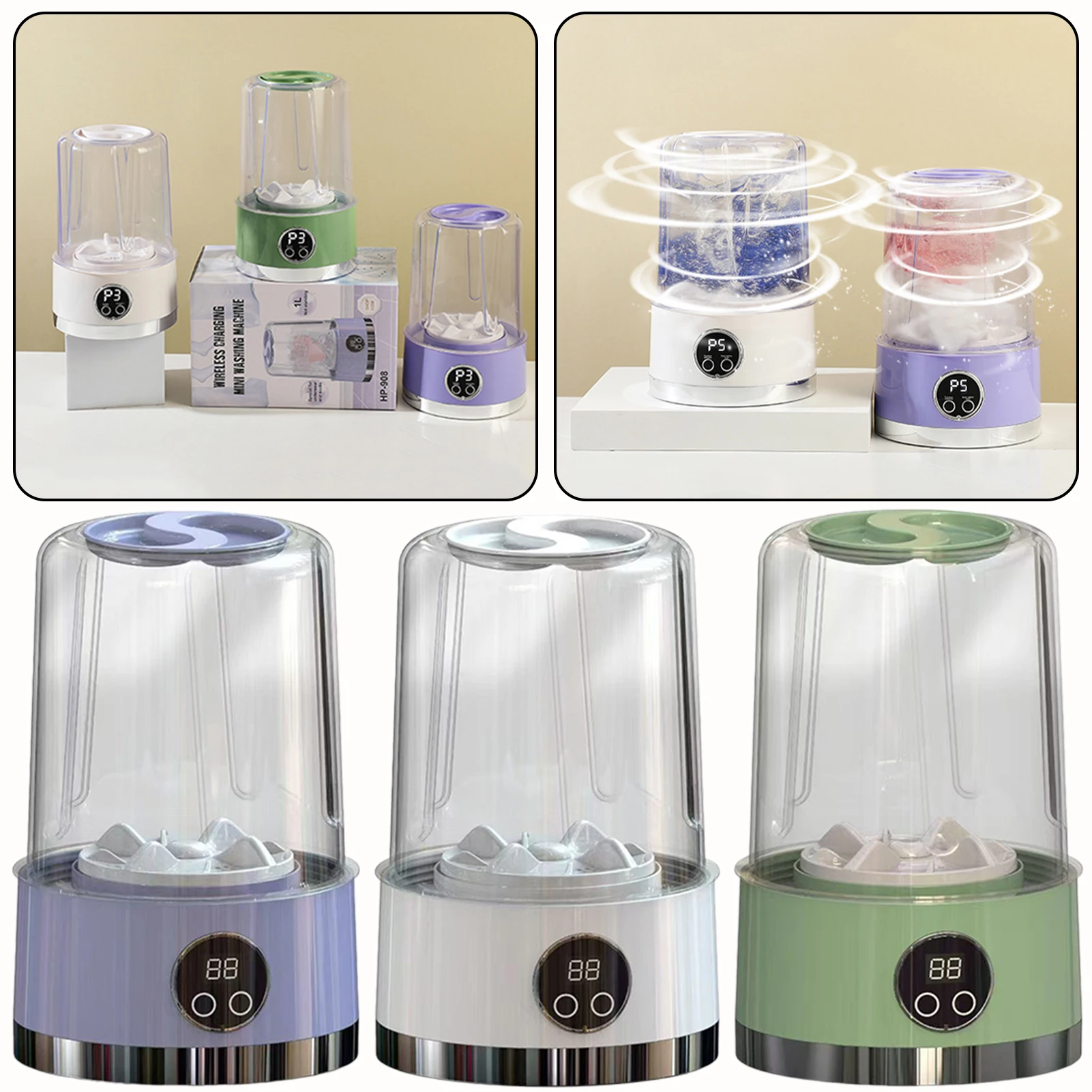 

Портативная беспроводная стиральная машина для очистки нижнего белья 1L Мини -носки для стиральной машины дегидратируемое ведро для белья домохозяйство