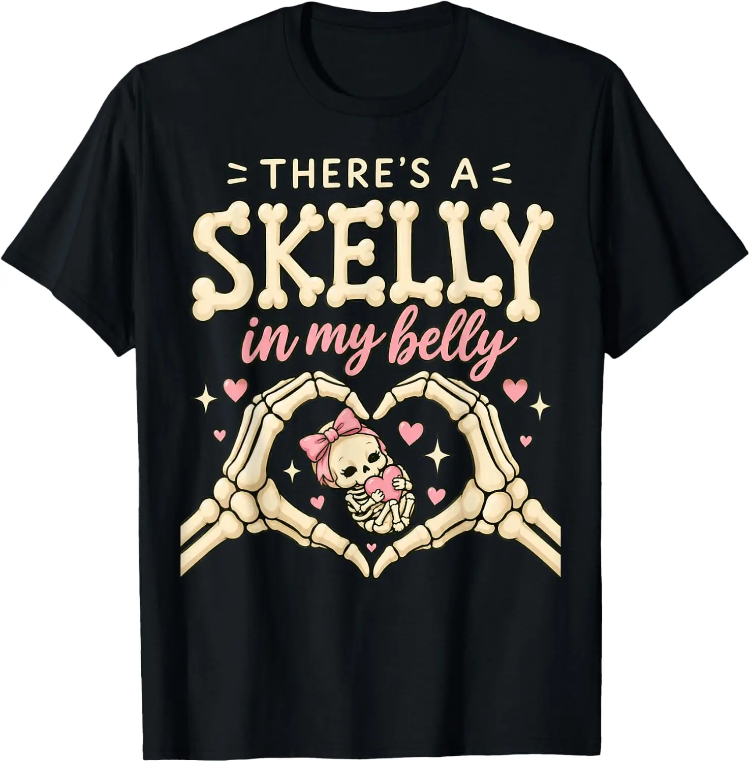 There's A Skelly In My Belly Halloween Pregnancy Baby Girl T-Shirt Premium heavyweight pure cotton—stylish, versatile, and unisex; a perfect Christmas gift suitable for year-round wear.